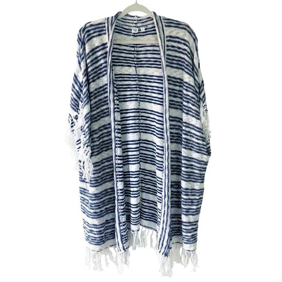 GAP Sleeveless White/Navy Stripe Sleeveless Fringed Cardigan Size S (fits L) - Picture 1 of 6